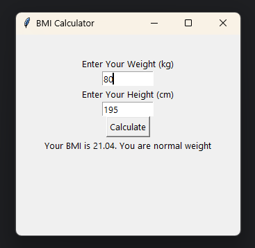 Screenshot of BMI Calculator