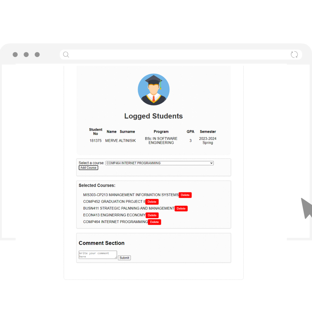 Screenshot of Student Transcript System